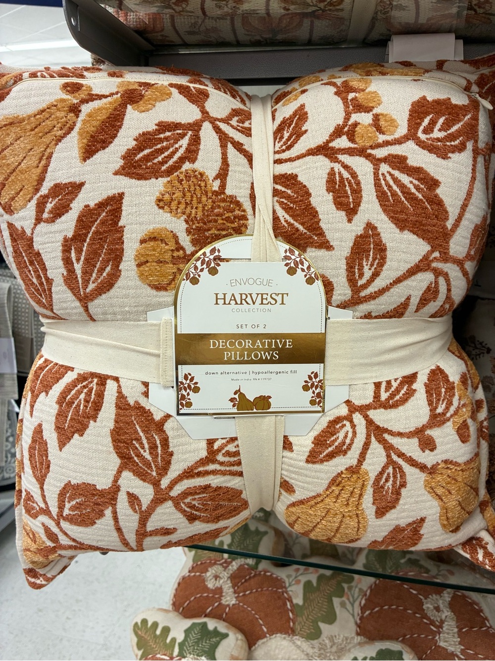 Envogue Harvest Decorative Pillow Set in Orange and Cream